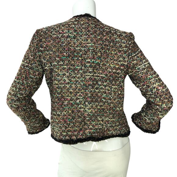 Ann Taylor Petite Womens Size 2P Blazer Cardigan Fringe Tweed Multicolor Sparkle - Picture 7 of 15